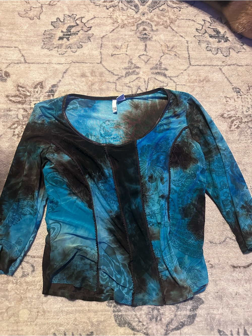 Sami & Jo Turquoise and Black Patchwork Scoop Neck Blouse